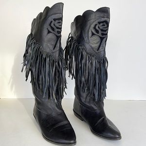Vintage 90’s Western Fringe Black Boots sz 6 - 6 1/2
